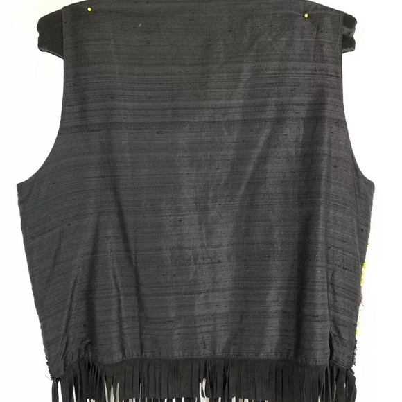 Vintage Southwest Solid Beaded Fringe Silk vest - Picture 2 of 8
